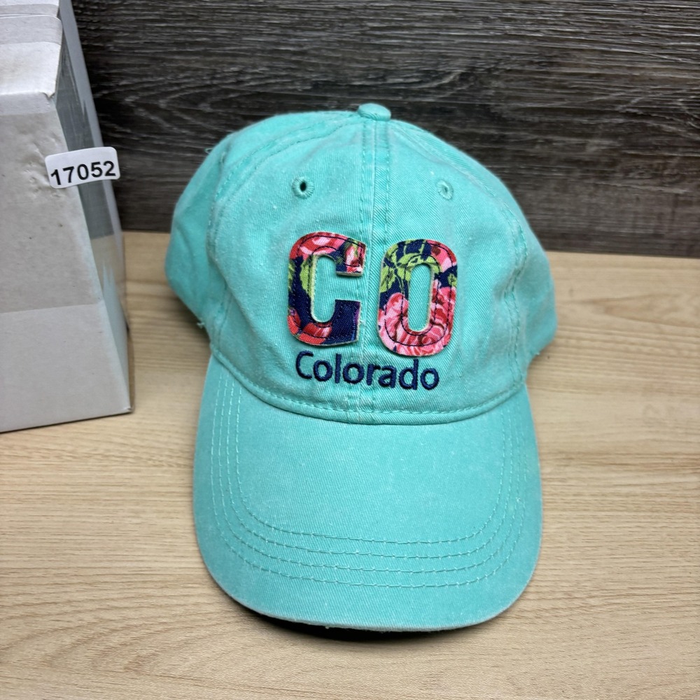 Colorado Hat Cap Strap Back Womens Blue Teal CO Embroidered Floral Adjustable - Picture 9 of 9